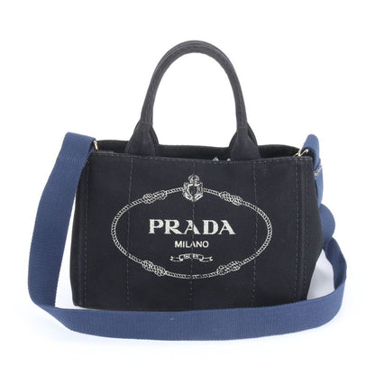 Prada Canapa 2-Way Shoulder Bag Crossbody Hand Tote Black Ebm