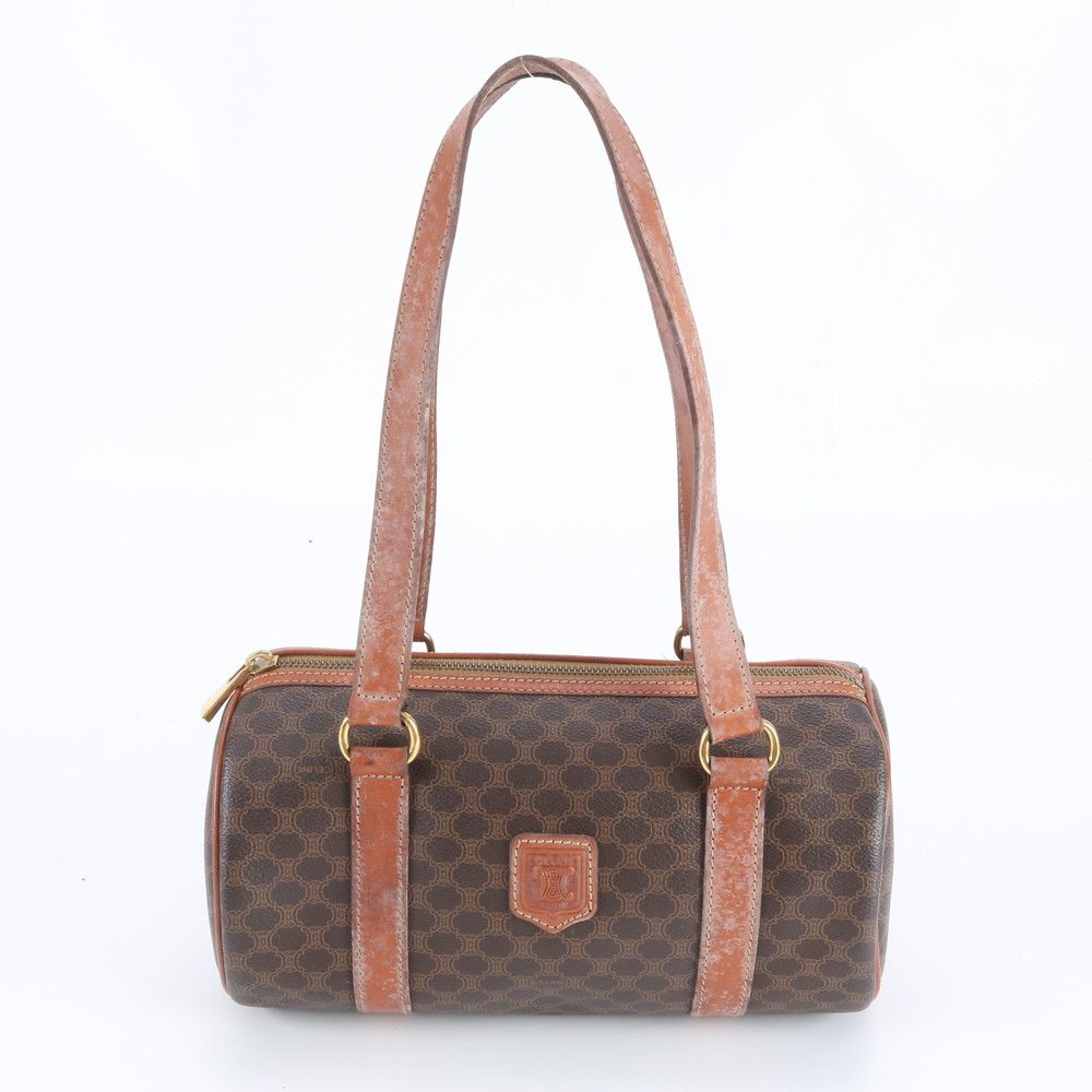 Celine Macadam Mini Boston Leather Handbag Tote Brown