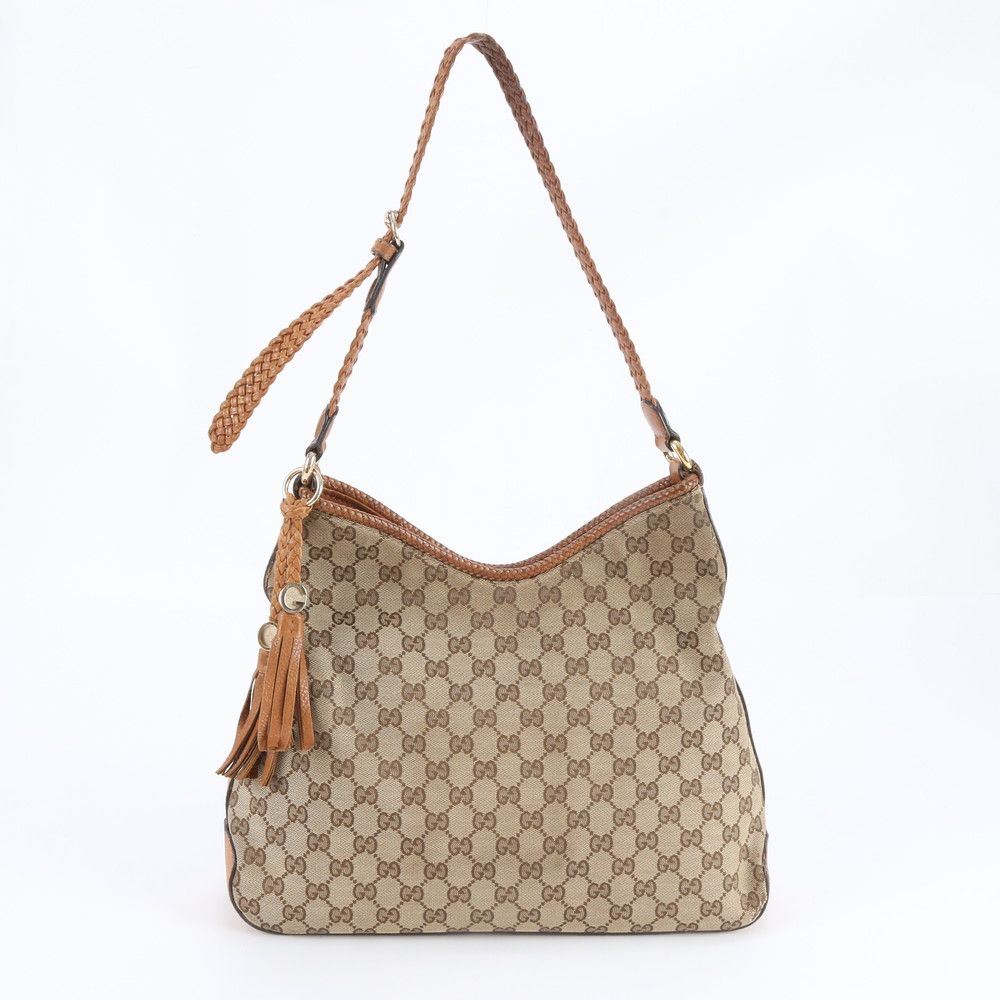 Gucci GG Canvas Marrakech Leather Shoulder Bag Hand Brown Rem