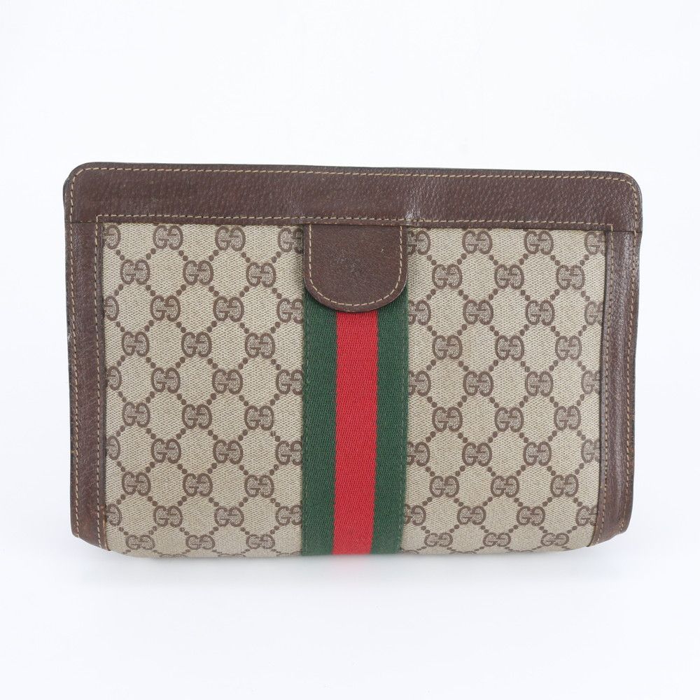 Gucci GG Supreme Sherry Line Leather Second Bag Messenger Business Brown Rem