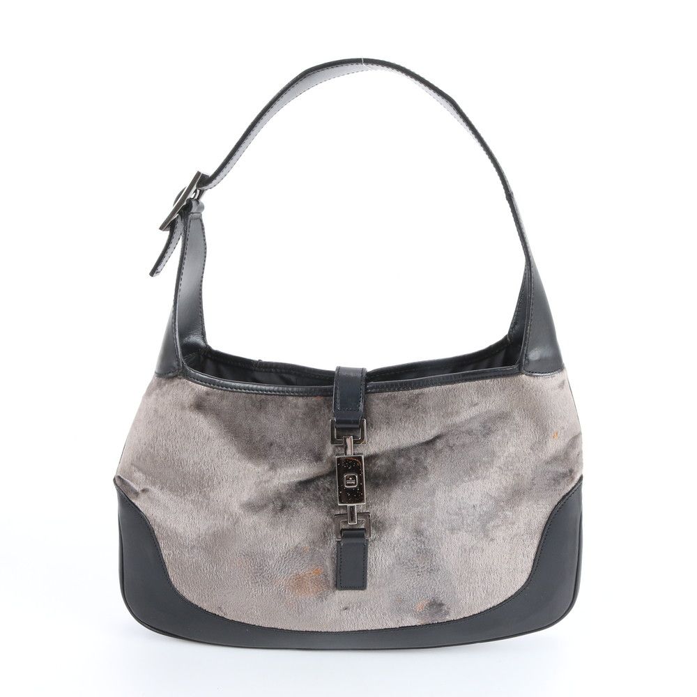 Gucci Jackie Velour 001 Leather Shoulder Bag Hand Black Gray Rem
