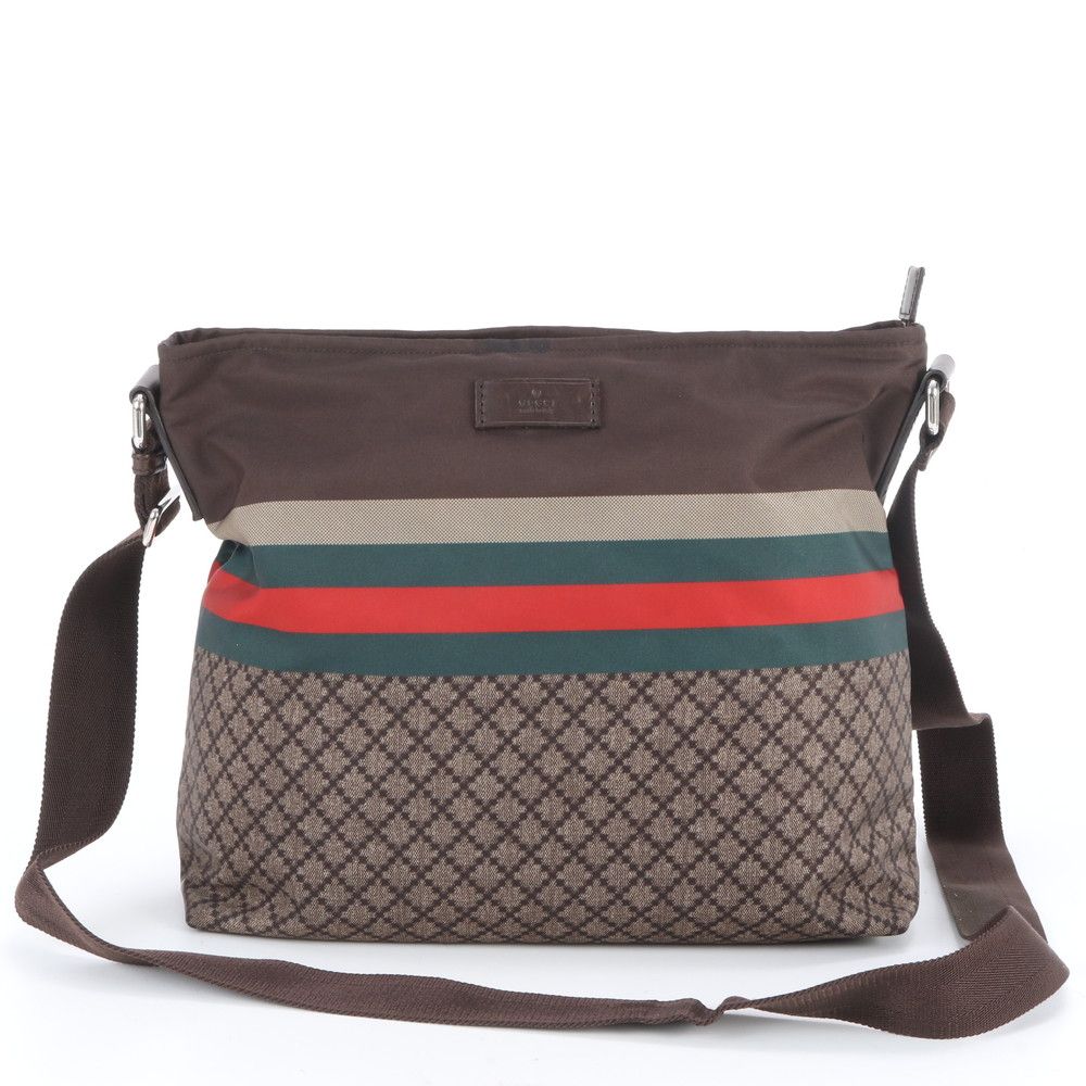Gucci Diamante Sherry Line Leather Nylon Shoulder Bag Crossbody Enm