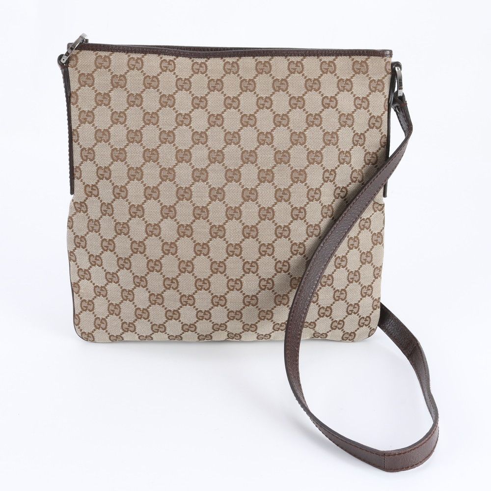 Gucci GG Canvas Leather Shoulder Bag Crossbody Messenger Brown Rem