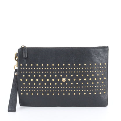 Gucci Tiger Head Leather Clutch Pouch Black Enm