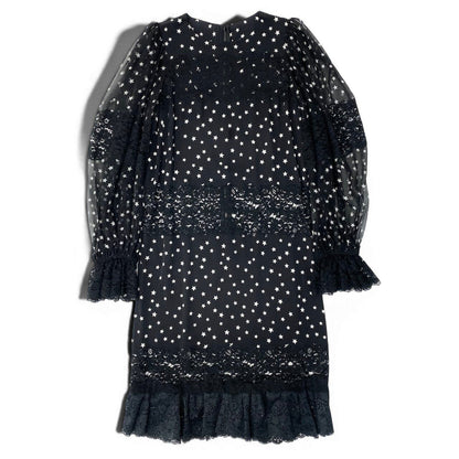 Dolce & Gabbana Lace Contrast Star Print Dress Pattern Sheer Puff Sleeve 38