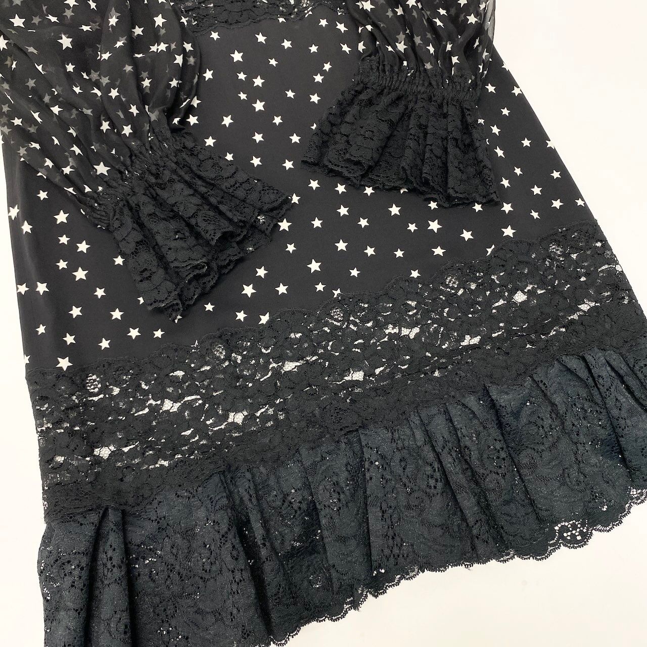 Dolce & Gabbana Lace Contrast Star Print Dress Pattern Sheer Puff Sleeve 38 — view 4