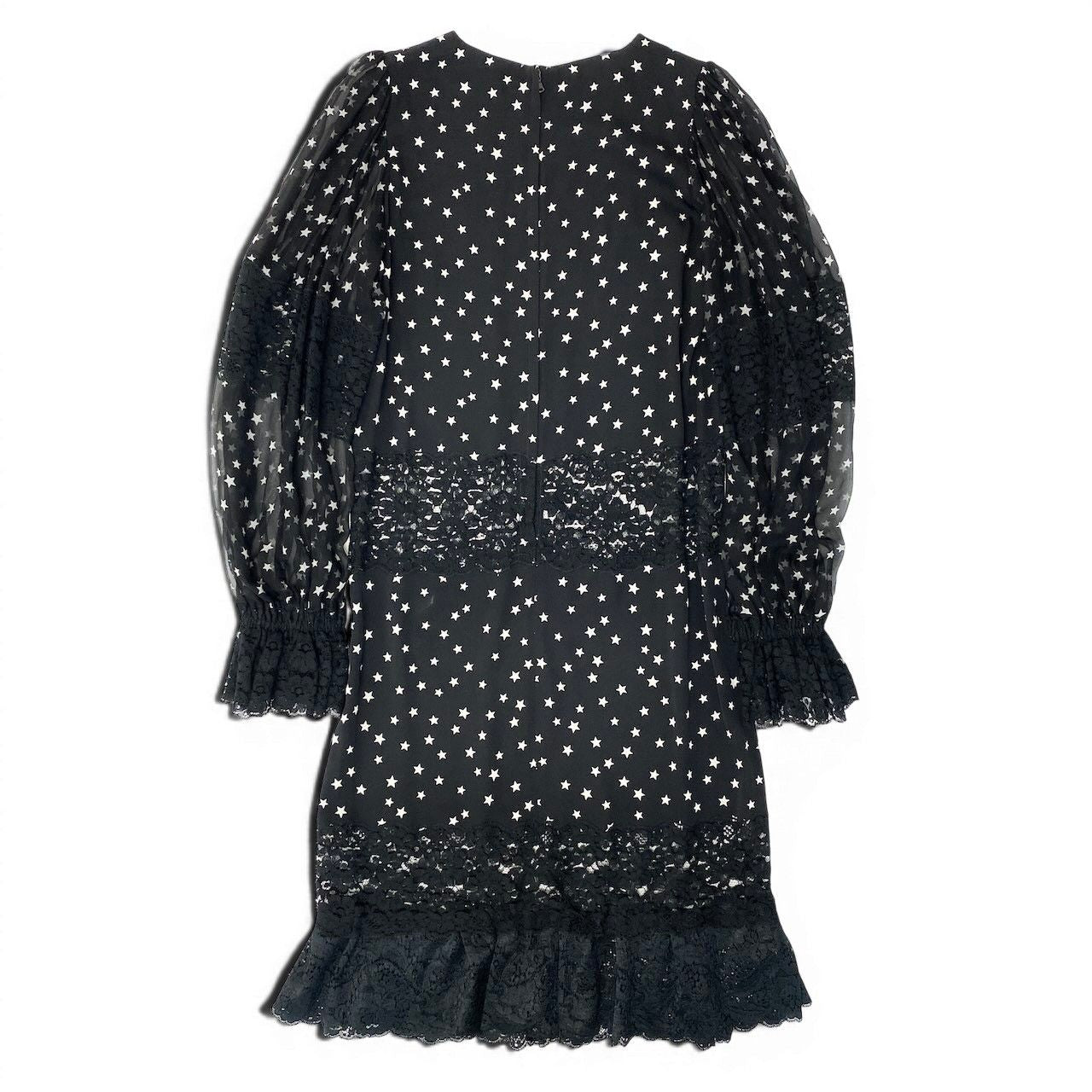 Dolce & Gabbana Lace Contrast Star Print Dress Pattern Sheer Puff Sleeve 38 — view 2