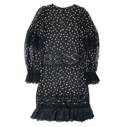 Dolce & Gabbana Lace Contrast Star Print Dress Pattern Sheer Puff Sleeve 38 — view 2