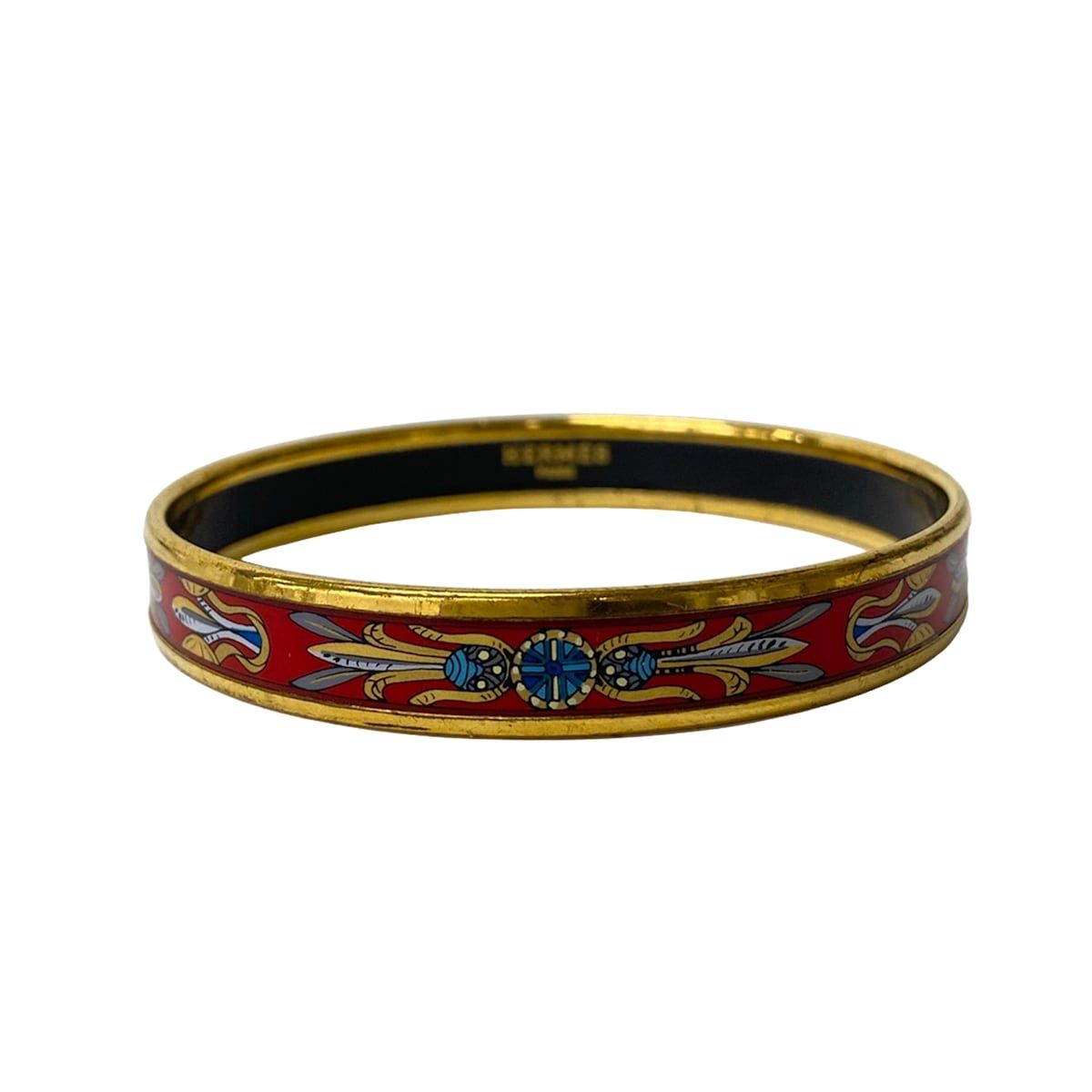 Hermes Bangle Enamel Red Gold Multi Bracelet