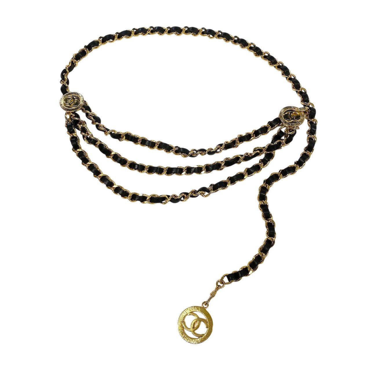 Chanel E8 CC Logo Chain Belt Black Gold