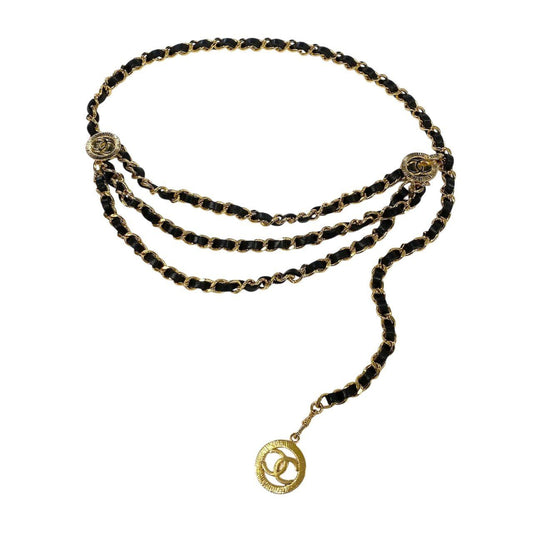 Chanel E8 CC Logo Chain Belt Black Gold