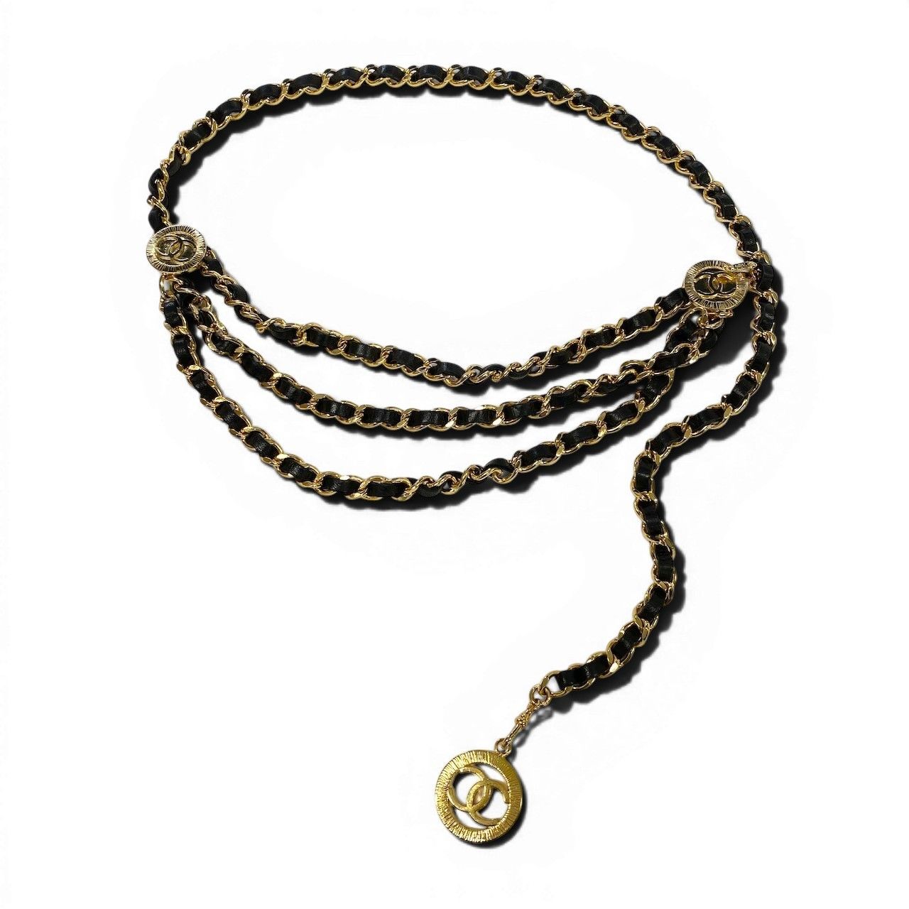 Chanel E8 CC Logo Chain Belt Black Gold — view 2