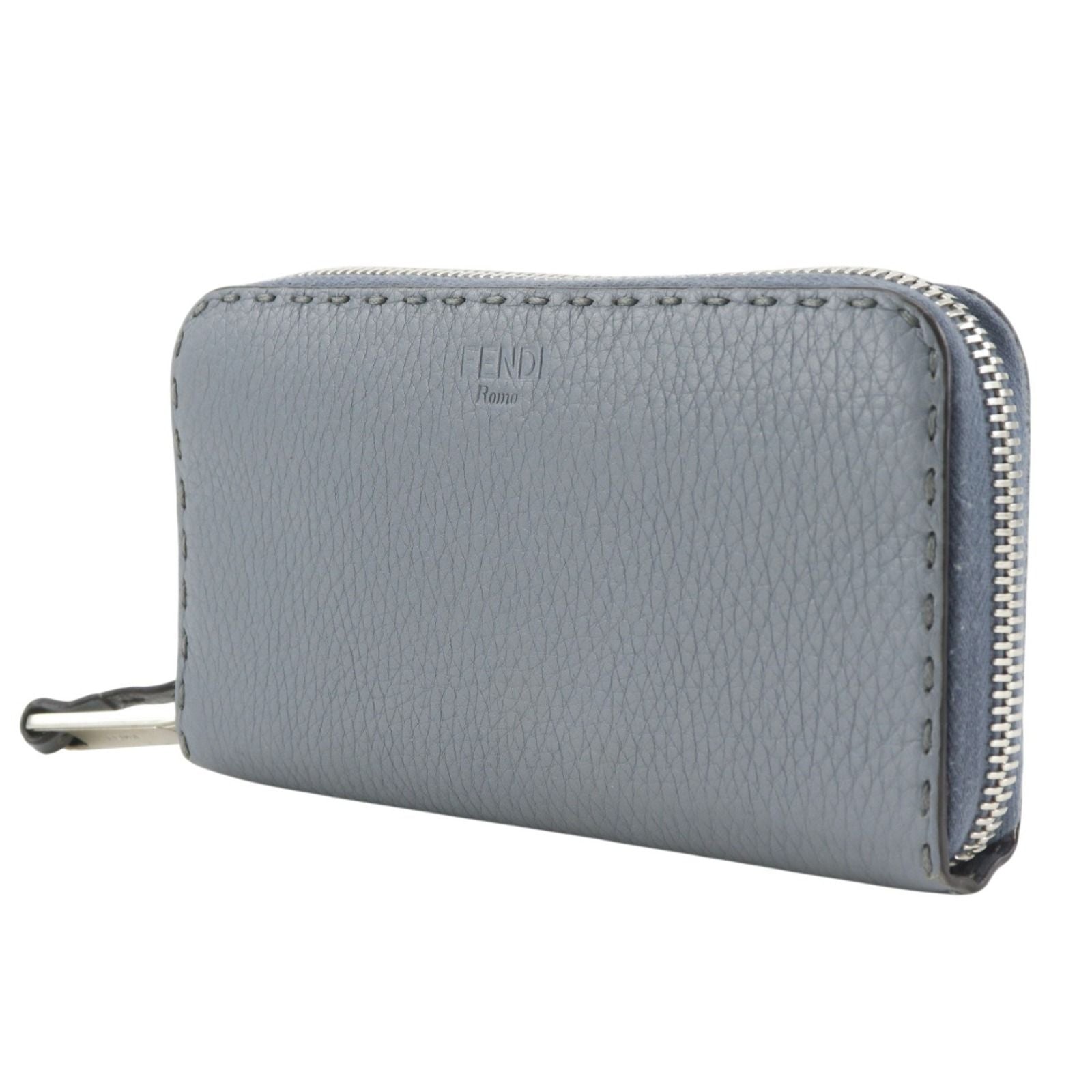 Fendi Zip Around Selleria Leather Light Blue Wallet — view 2
