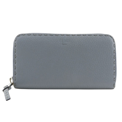 Fendi Zip Around Selleria Leather Light Blue Wallet