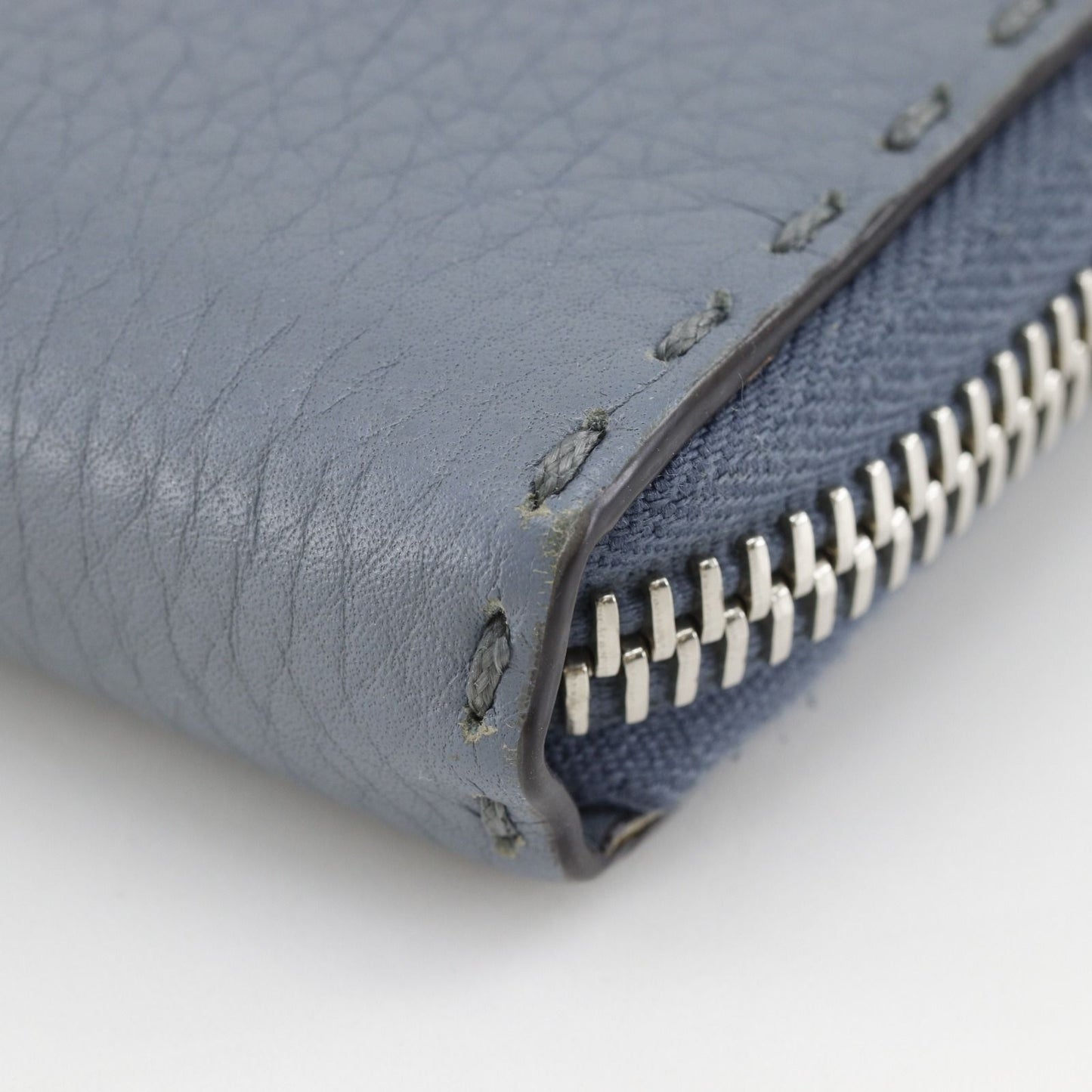 Fendi Zip Around Selleria Leather Light Blue Wallet — view 4