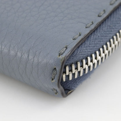 Fendi Zip Around Selleria Leather Light Blue Wallet — view 4