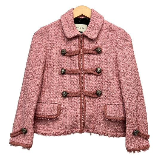Gucci Jacket 40 M Pink Long Sleeve Tweed Autumn Winter