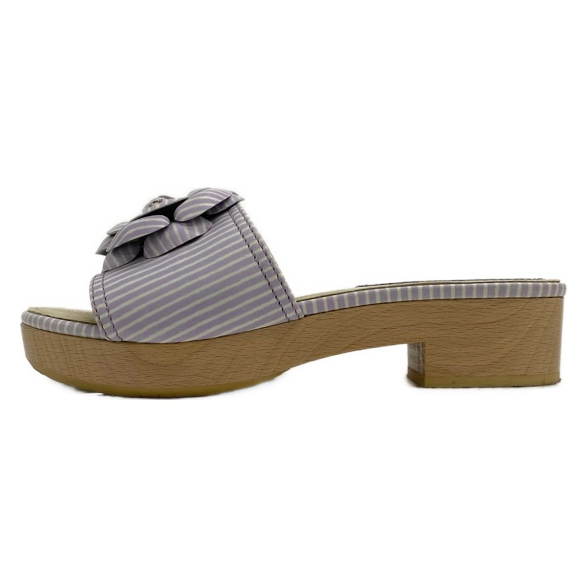 Chanel Mules 35 Violet Stripe Silver Leather