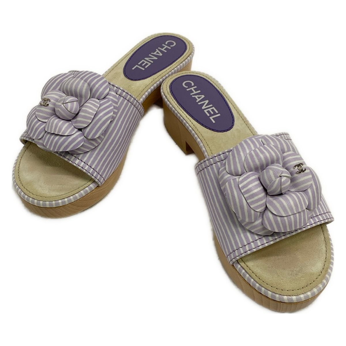 Chanel Mules 35 Violet Stripe Silver Leather — view 2