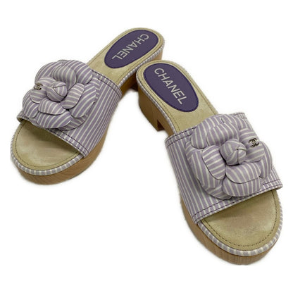 Chanel Mules 35 Violet Stripe Silver Leather — view 2