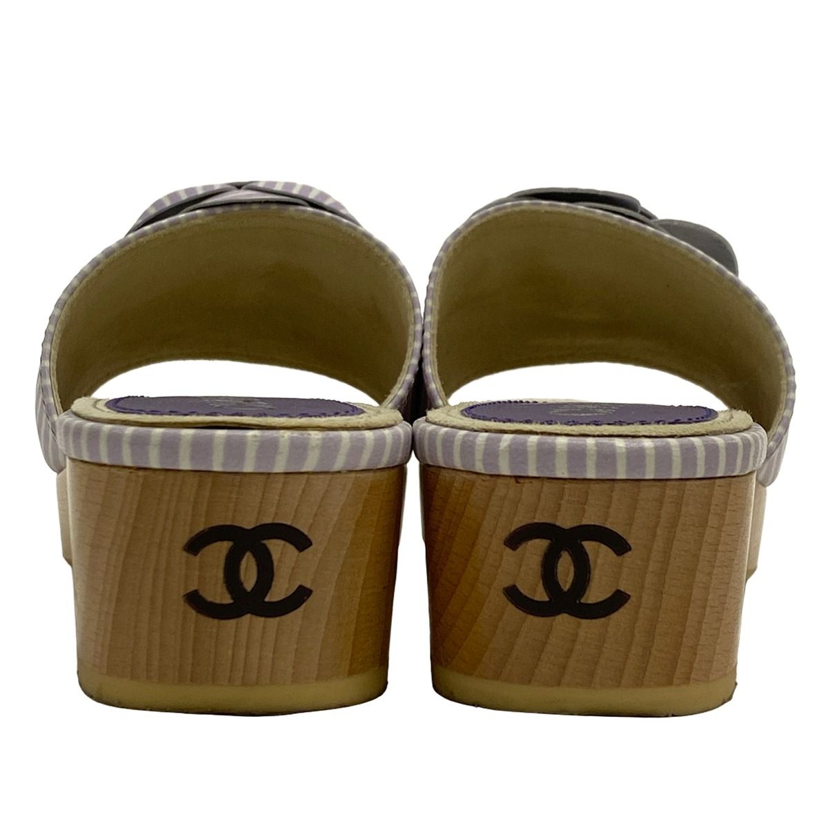 Chanel Mules 35 Violet Stripe Silver Leather — view 3