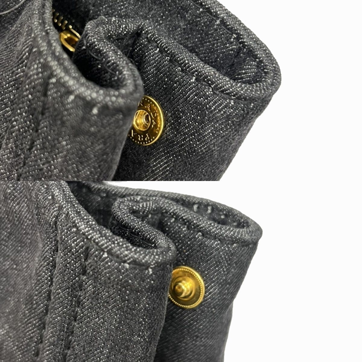 Prada Canapa Denim Tote Shoulder Bag Black Canvas — view 9