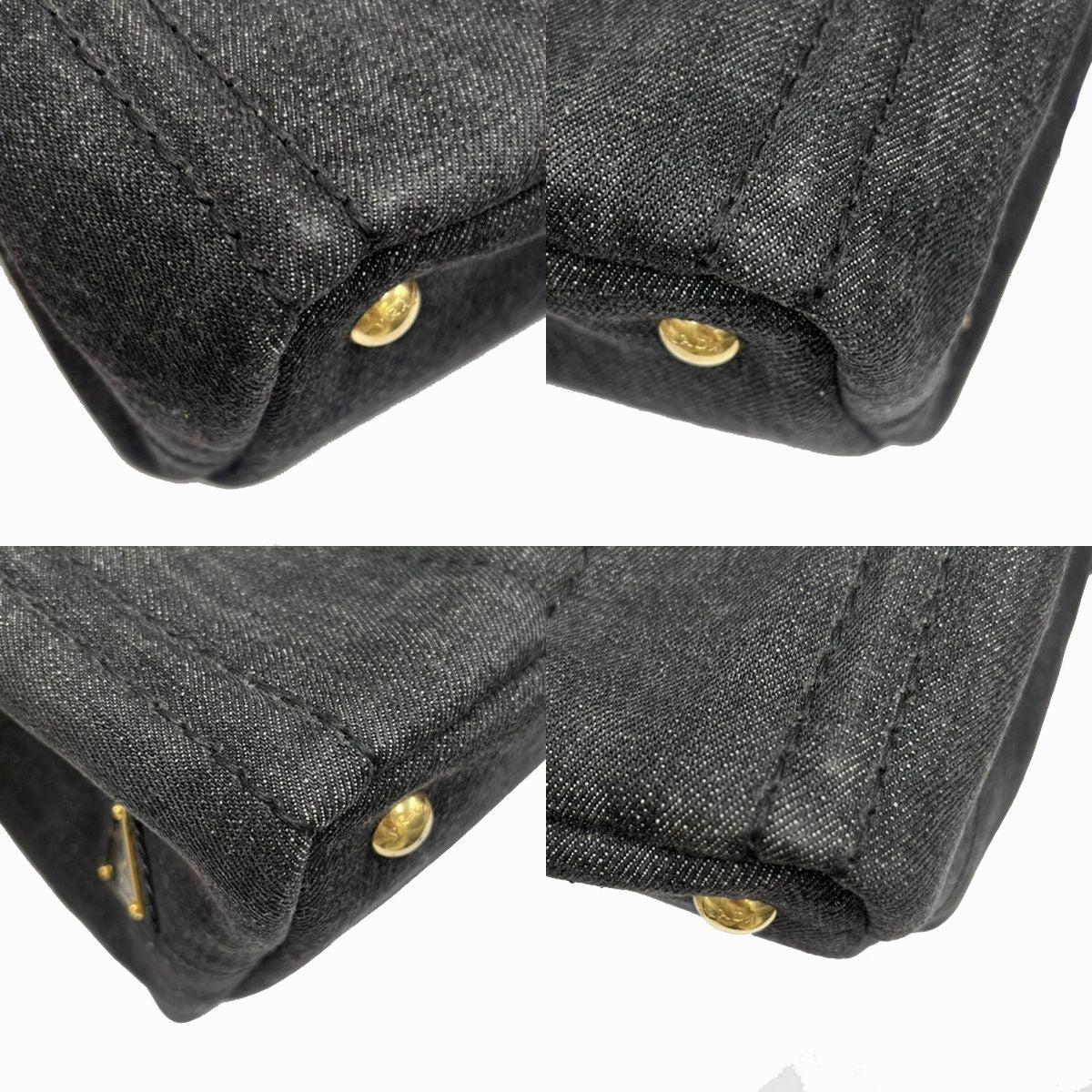Prada Canapa Denim Tote Shoulder Bag Black Canvas — view 7