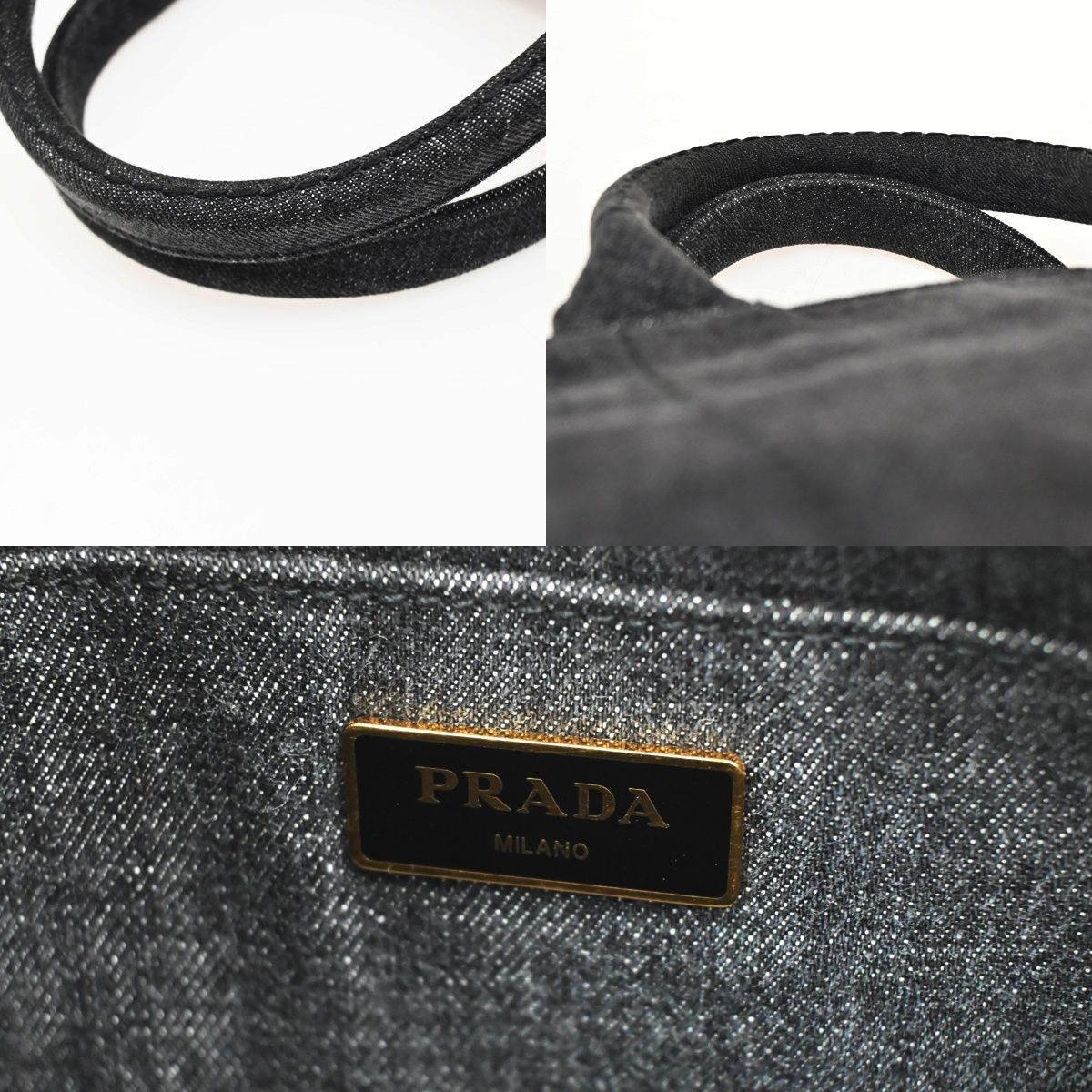 Prada Canapa Denim Tote Shoulder Bag Black Canvas — view 8