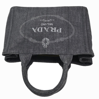 Prada Canapa Denim Tote Shoulder Bag Black Canvas — view 5
