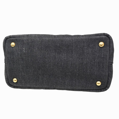 Prada Canapa Denim Tote Shoulder Bag Black Canvas — view 6