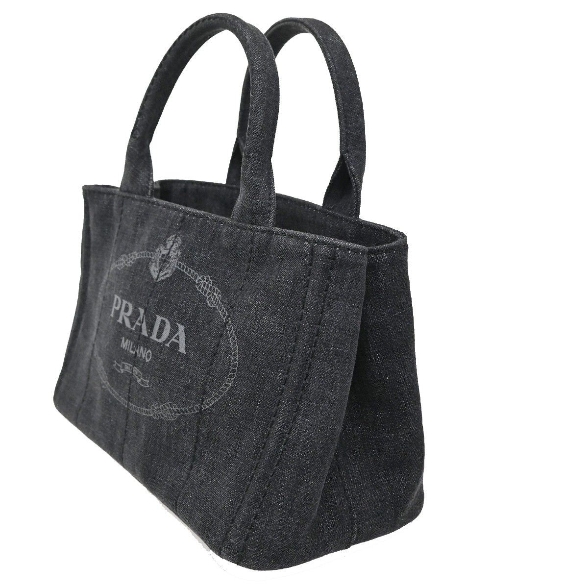 Prada Canapa Denim Tote Shoulder Bag Black Canvas — view 2