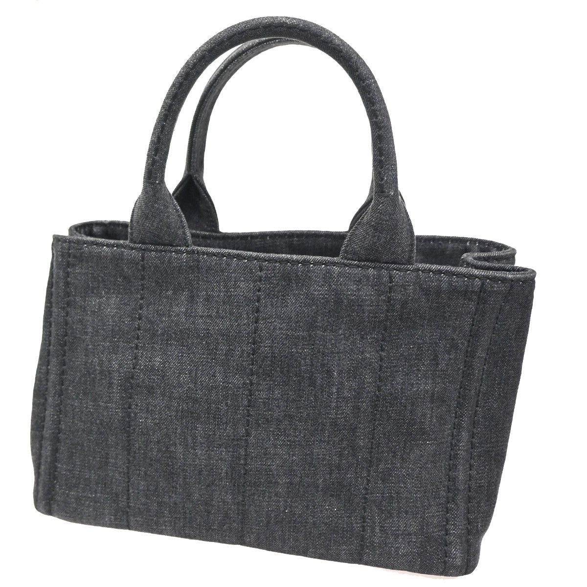 Prada Canapa Denim Tote Shoulder Bag Black Canvas — view 3