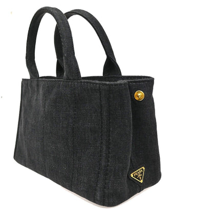 Prada Canapa Denim Tote Shoulder Bag Black Canvas — view 4