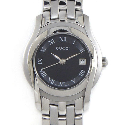 Gucci Watch Class Date Roman Index Black Dial SS Quartz Analog