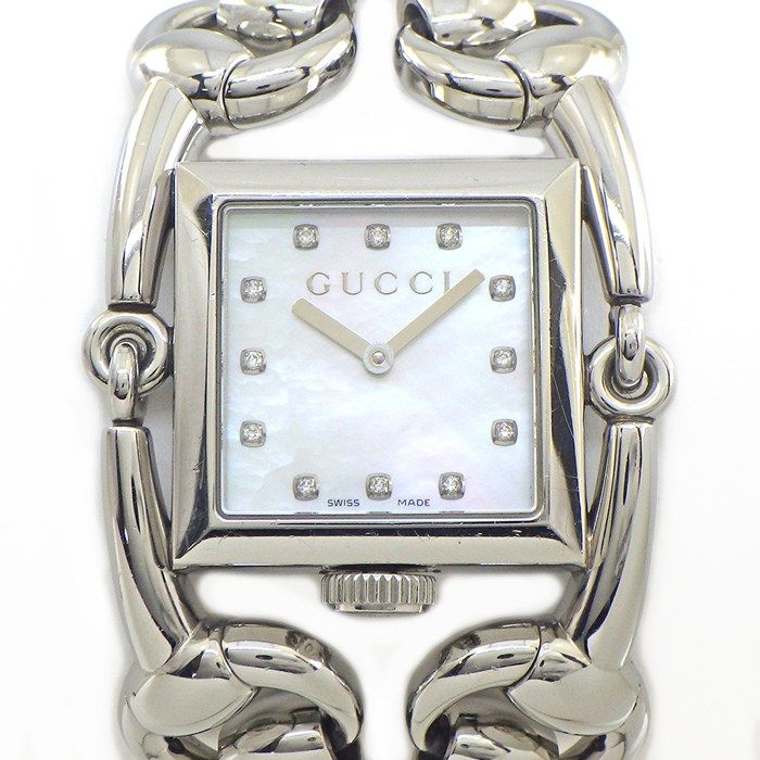 Gucci Watch Signoria 116.3 12 Points Diamond Index Square White Shell Dial SS