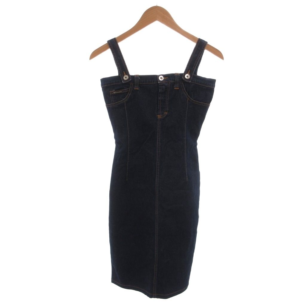 Dolce & Gabbana D&G Denim Dress Tight Logo Button Knee Length 38 24 Indigo