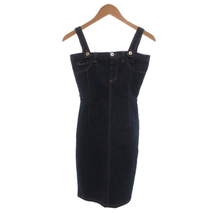 Dolce & Gabbana D&G Denim Dress Tight Logo Button Knee Length 38 24 Indigo