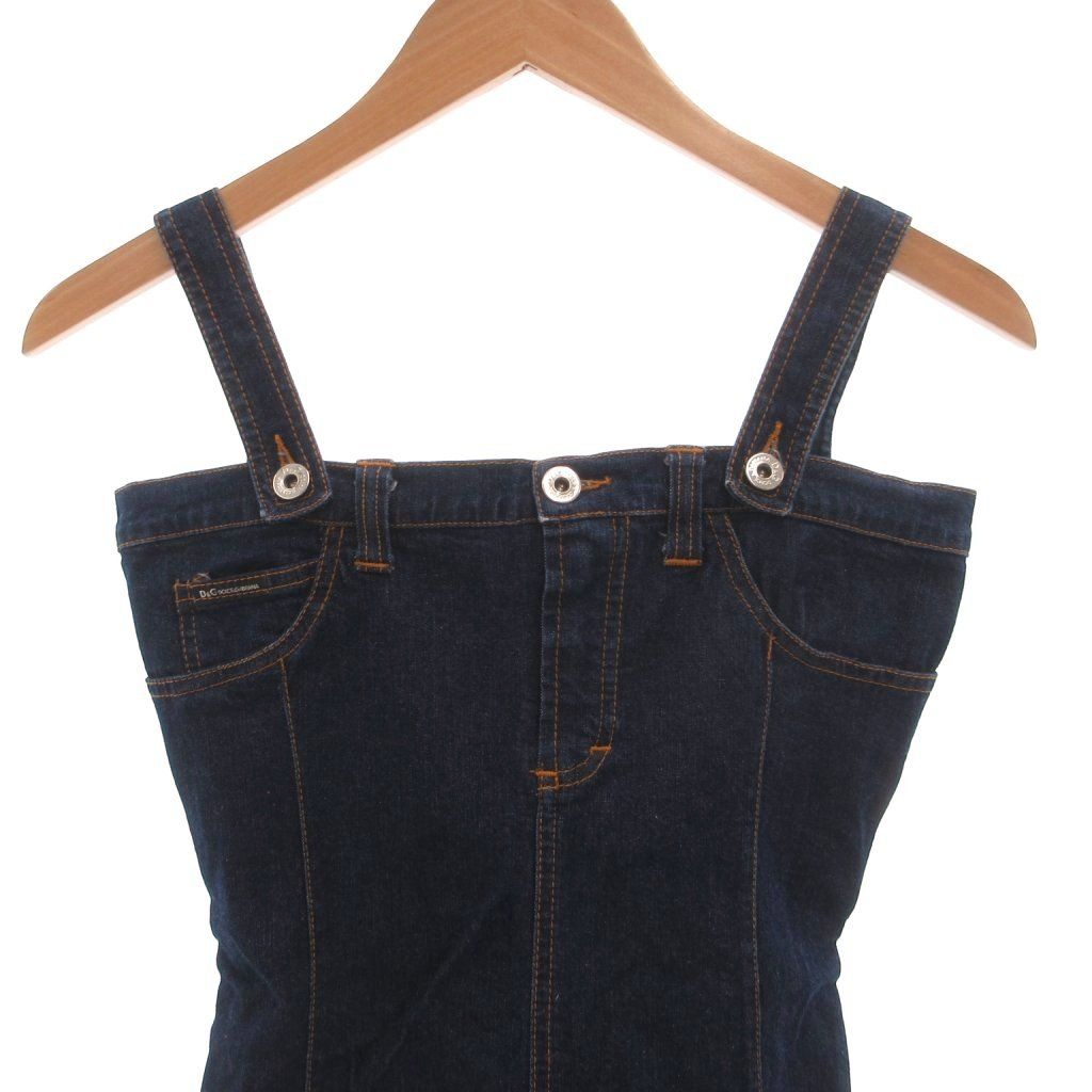 Dolce & Gabbana D&G Denim Dress Tight Logo Button Knee Length 38 24 Indigo — view 3