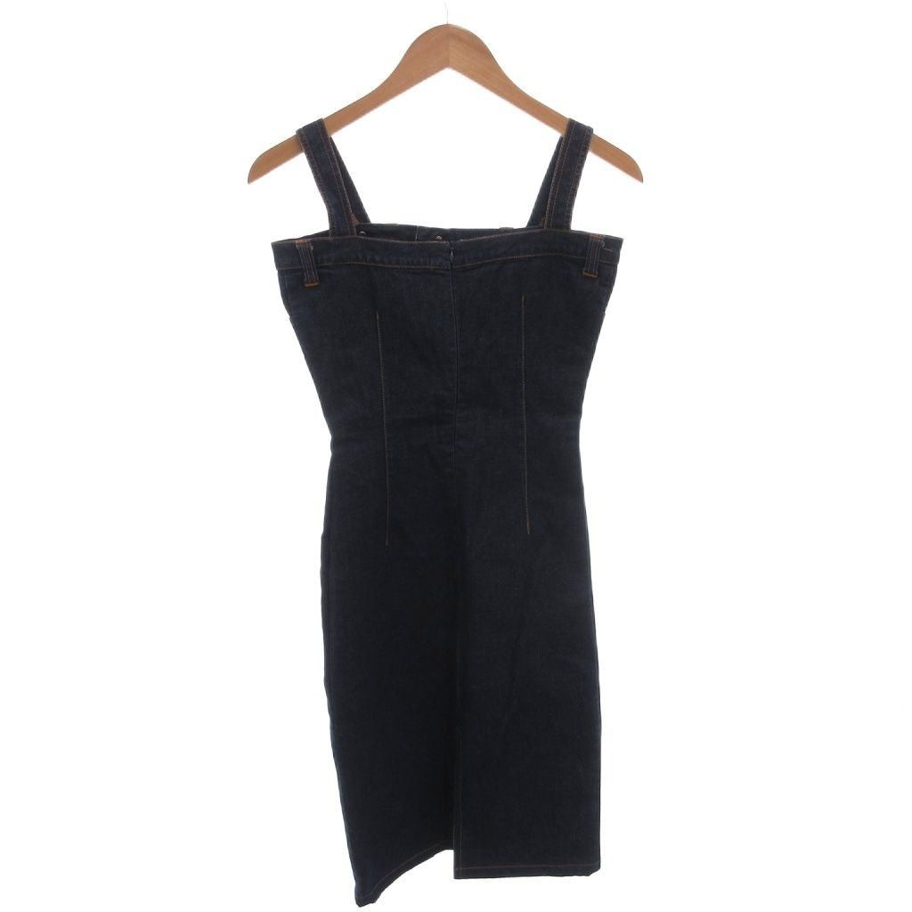 Dolce & Gabbana D&G Denim Dress Tight Logo Button Knee Length 38 24 Indigo — view 2