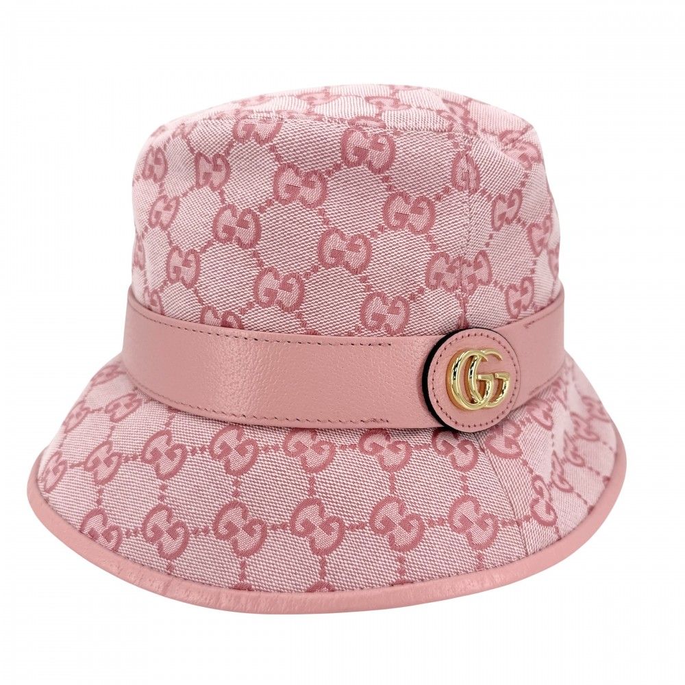 Gucci Hat GG Canvas Bucket Hat M All Over Pattern Hat Cotton Pink