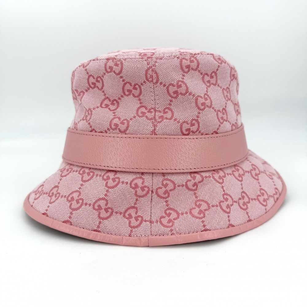 Gucci Hat GG Canvas Bucket Hat M All Over Pattern Hat Cotton Pink — view 3