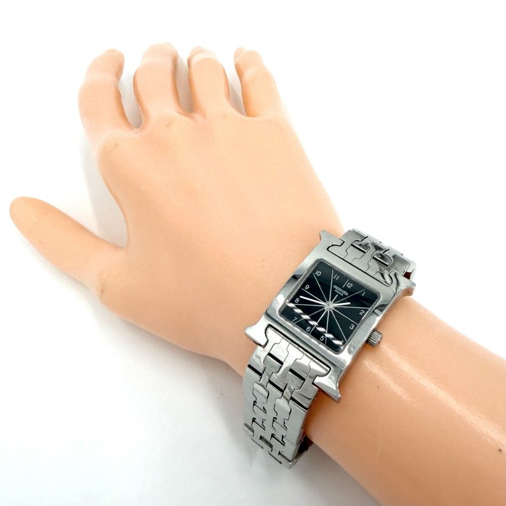 Hermes Watch Quartz Black Dial SS Stainless Steel Silver — view 4
