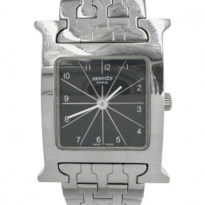 Hermes Watch Quartz Black Dial SS Stainless Steel Silver