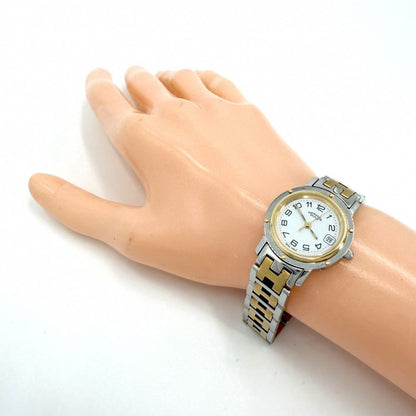 Hermes Watch Clipper Motif Date SS Quartz Stainless Steel Silver Gold — view 4