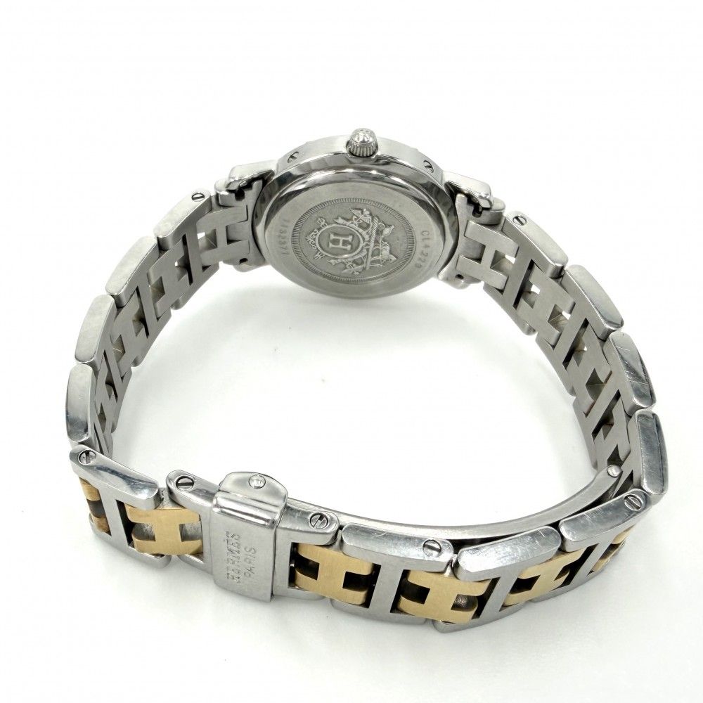 Hermes Watch Clipper Motif Date SS Quartz Stainless Steel Silver Gold — view 3