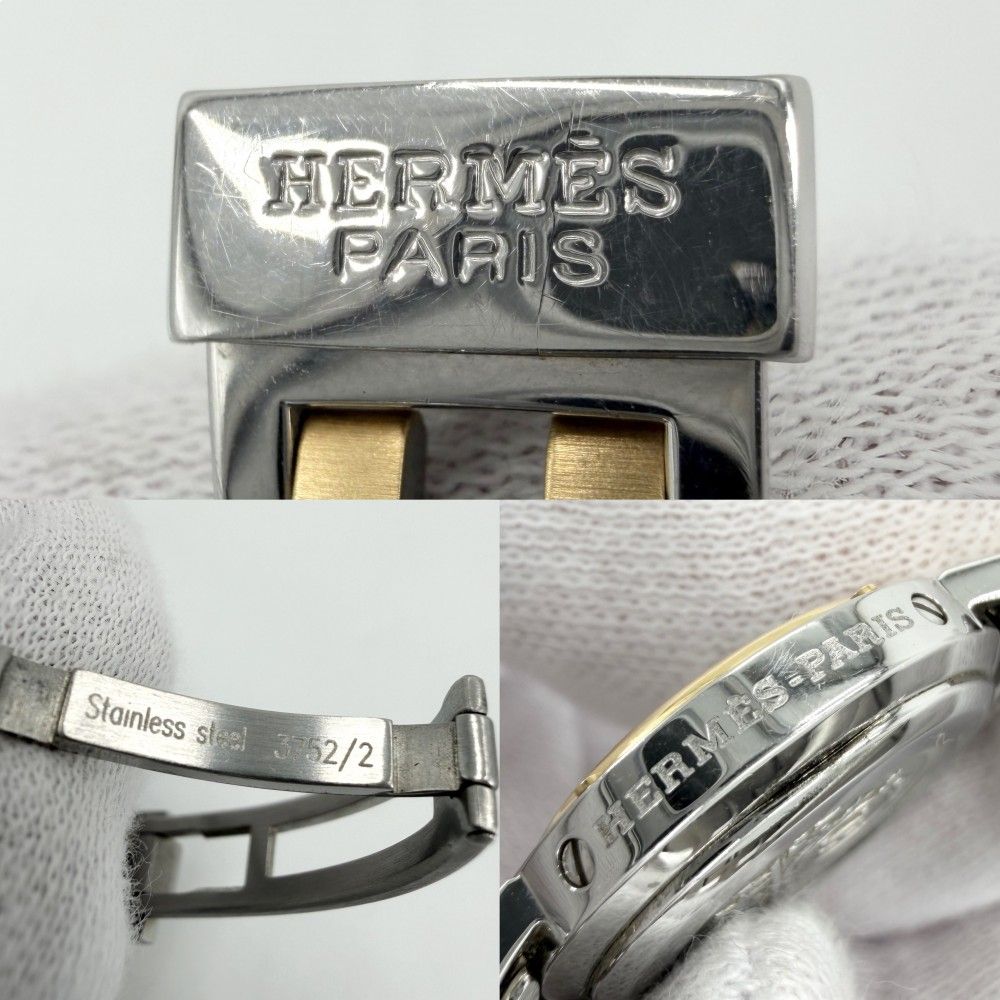 Hermes Watch Clipper Motif Date SS Quartz Stainless Steel Silver Gold — view 6