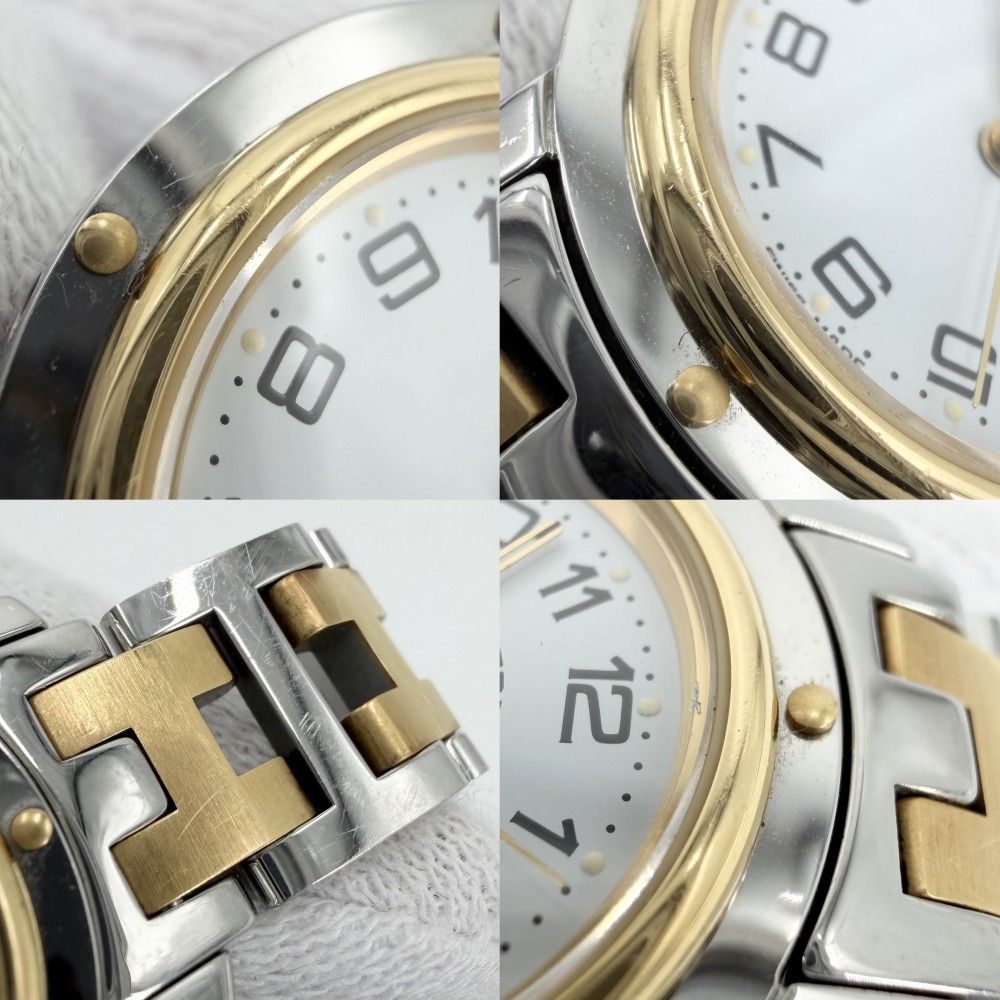 Hermes Watch Clipper Motif Date SS Quartz Stainless Steel Silver Gold — view 8