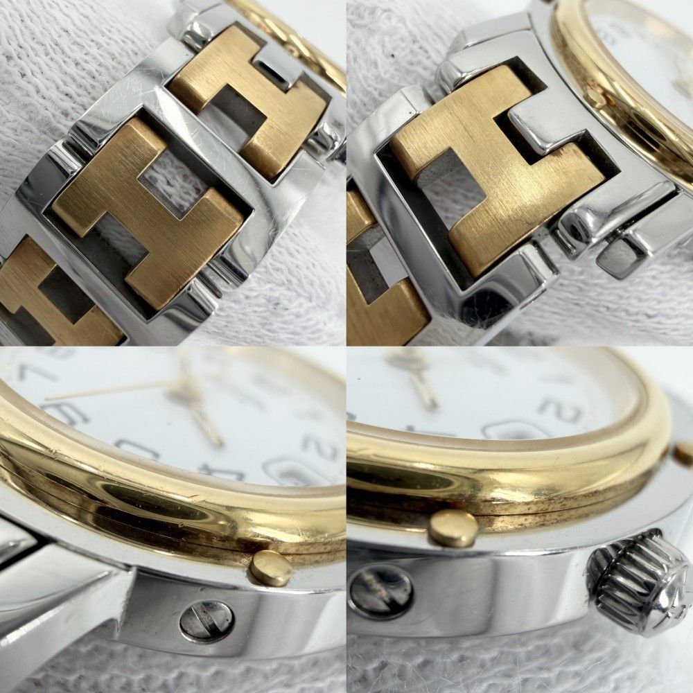 Hermes Watch Clipper Motif Date SS Quartz Stainless Steel Silver Gold — view 7