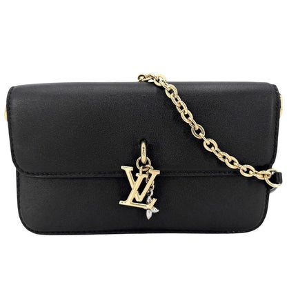 Louis Vuitton Chain Wallet LV Blue Mu on 2-Way Shoulder Bag Leather Black Gold