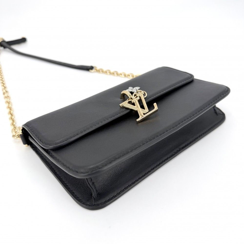 Louis Vuitton Chain Wallet LV Blue Mu on 2-Way Shoulder Bag Leather Black Gold — view 3